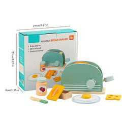 Wooden Bread Machine Kitchen Toy Set for Kids Interactive Breakfast Game