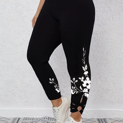 Sports Leggings Women's Plus Floral Print Cut Out Elastic High Waisted