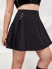 Solid Mini Skirt Flap Pocket High Waisted Skirt