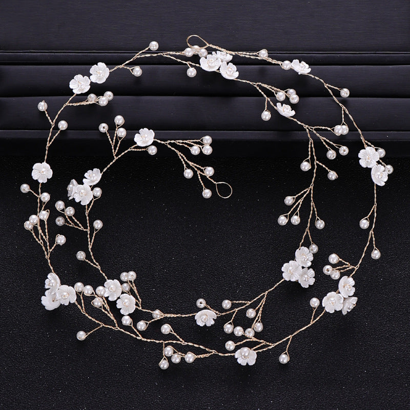Silvery Golden Tiara Headband Flower Faux Pearl Bride Hair Band
