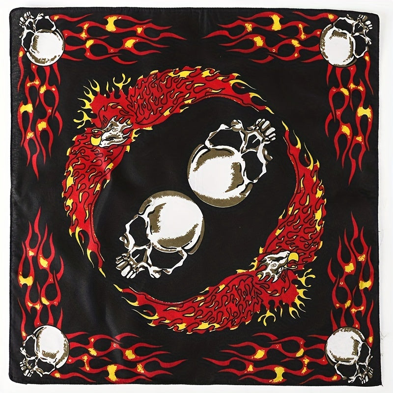 Polyester Skull Pattern Small Square Scarf Men