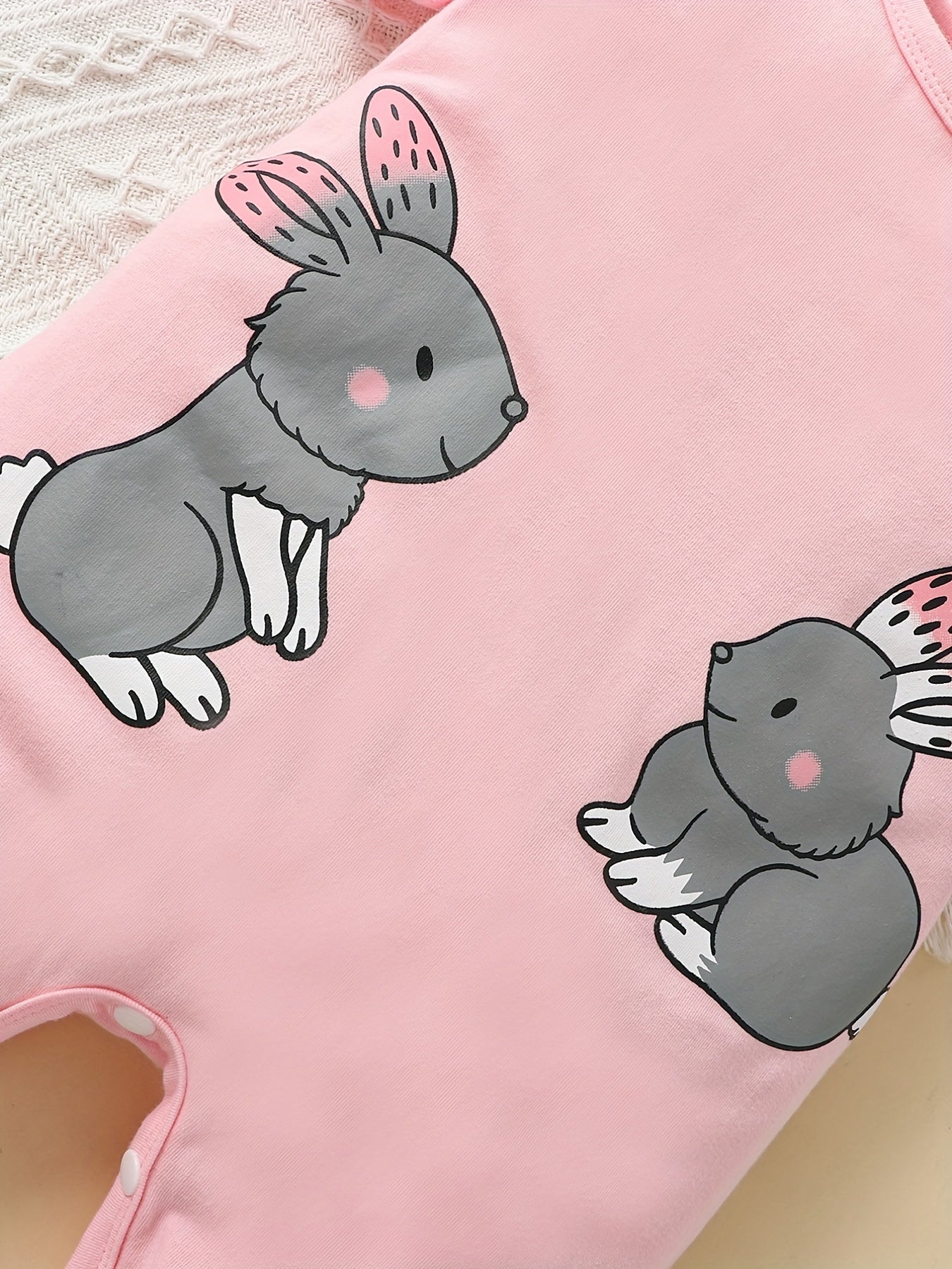 Pink Rabbit Print Baby Girl Bodysuit