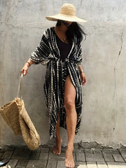Beach Cover Up Shirt Loose Fit V Neck Long Sleeve Rash Guard Kimono