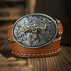Vintage Bull Pattern Leather Belt For Men