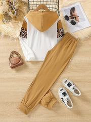 Girls Leopard Print Eyelashes Hoodie & Trousers Set