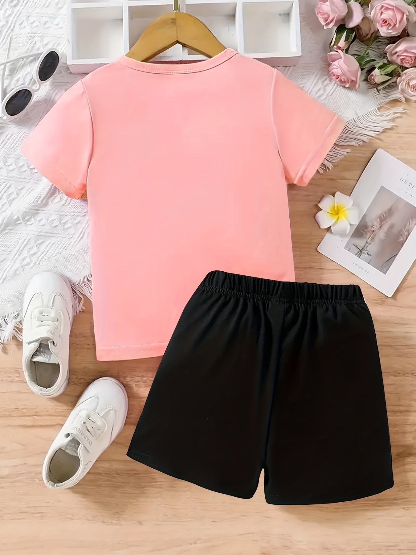 Girls Alphabet Printed T-shirt and Solid Shorts Set