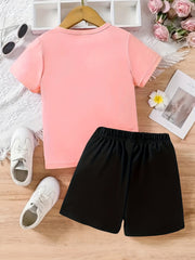 Girls Alphabet Printed T-shirt and Solid Shorts Set