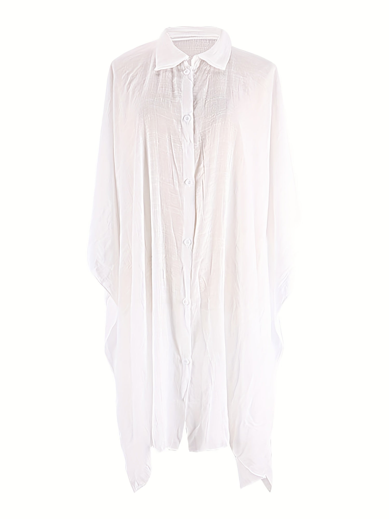 Boho Cover Up Sheer Button Up Batwing Sleeve Beach Cover Up