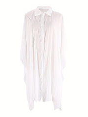 Boho Cover Up Sheer Button Up Batwing Sleeve Beach Cover Up