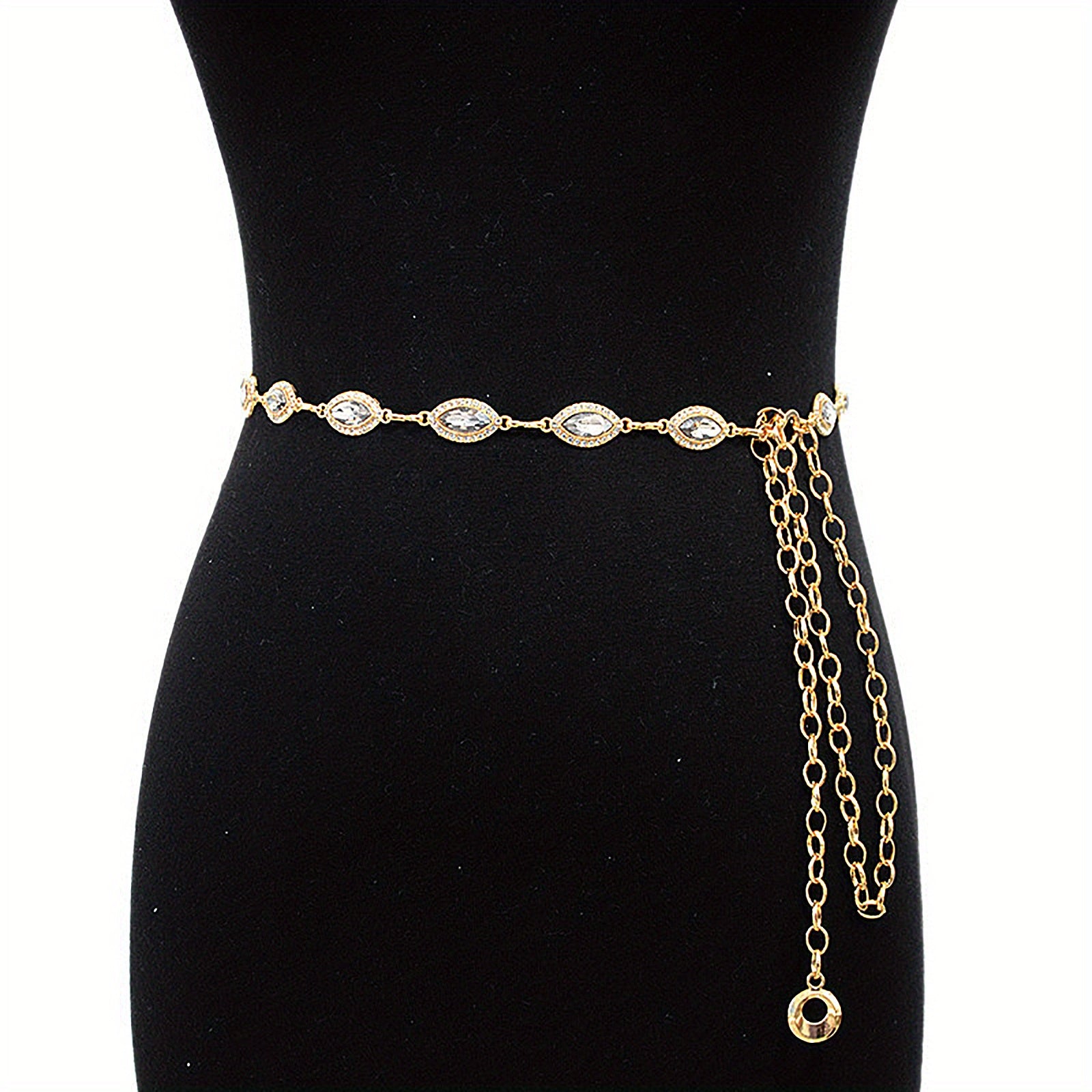 Golden Waist Chain Crystal Rhinestone Boho Body Chain Belt for Women