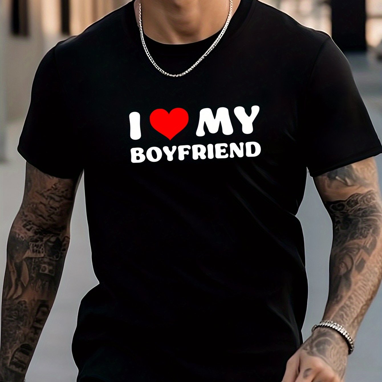Men's I Love My Boyfriend Graphic Crew Neck T-shirt