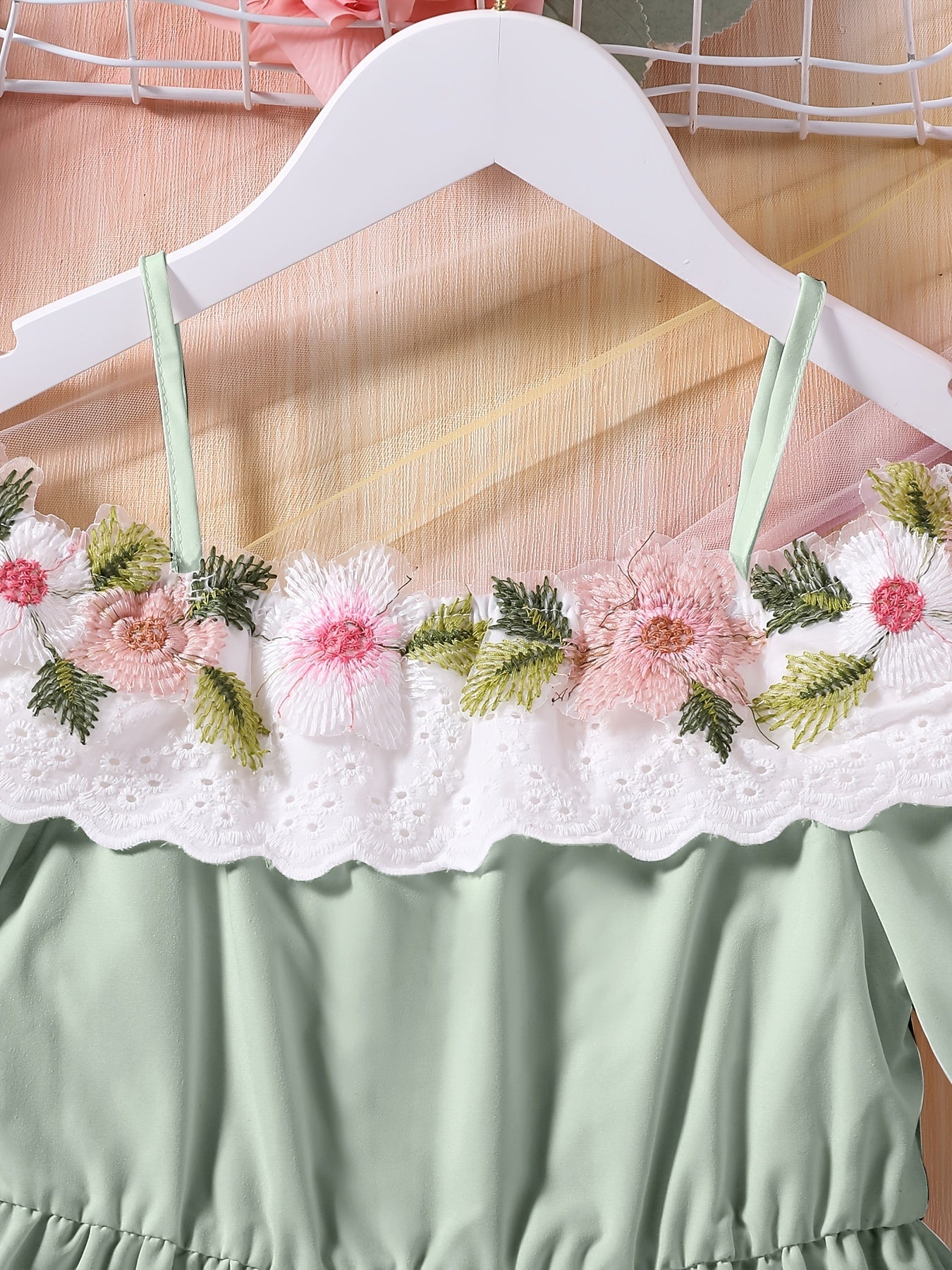 Girls Off Shoulder Flower Embroidery Tunic Shirt