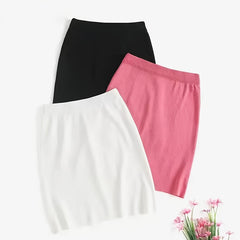 3 Piece Casual Slim Skirts High Waist Bodycon Crop Skirts Women's Clothing