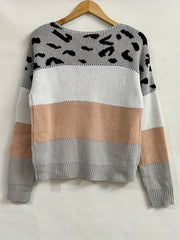 Leopard Print Boat Neck Pullover Sweater for Women