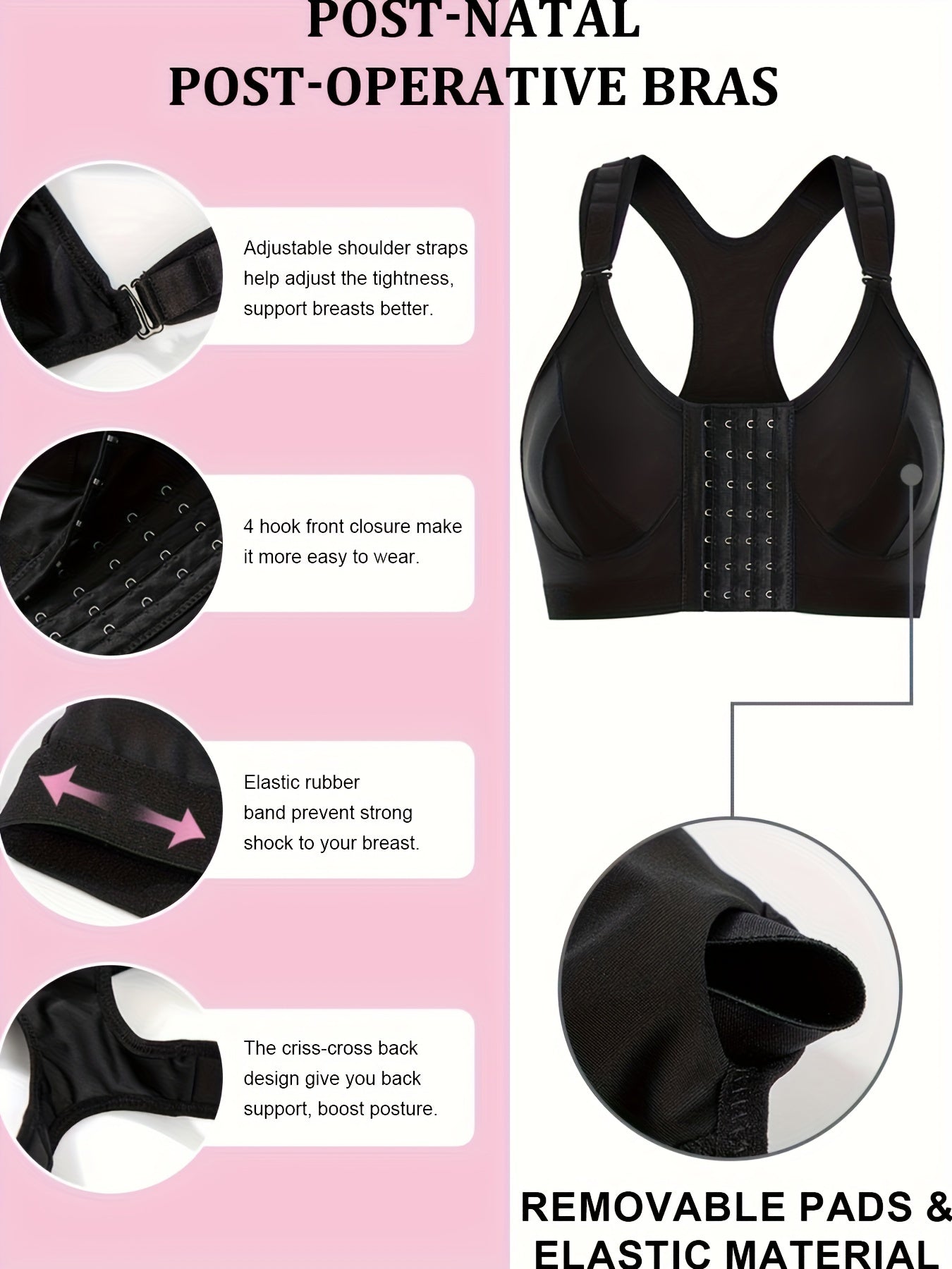 Front Opening Sports Bra Wirefree Stretch Yoga Fitness Bra