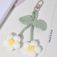 Crochet Flower Keychain Pendant Woolen Daisy Knitting Ornament