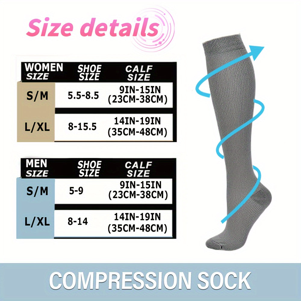 3 Pairs Knee High Compression Socks 15-20 mmHg Circulation for Women & Men