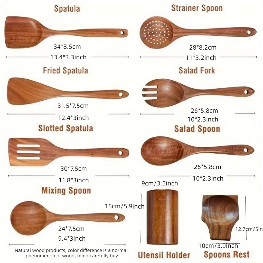 9pcs Non Stick Wooden Kitchen Utensil Set Safe and Eco Friendly