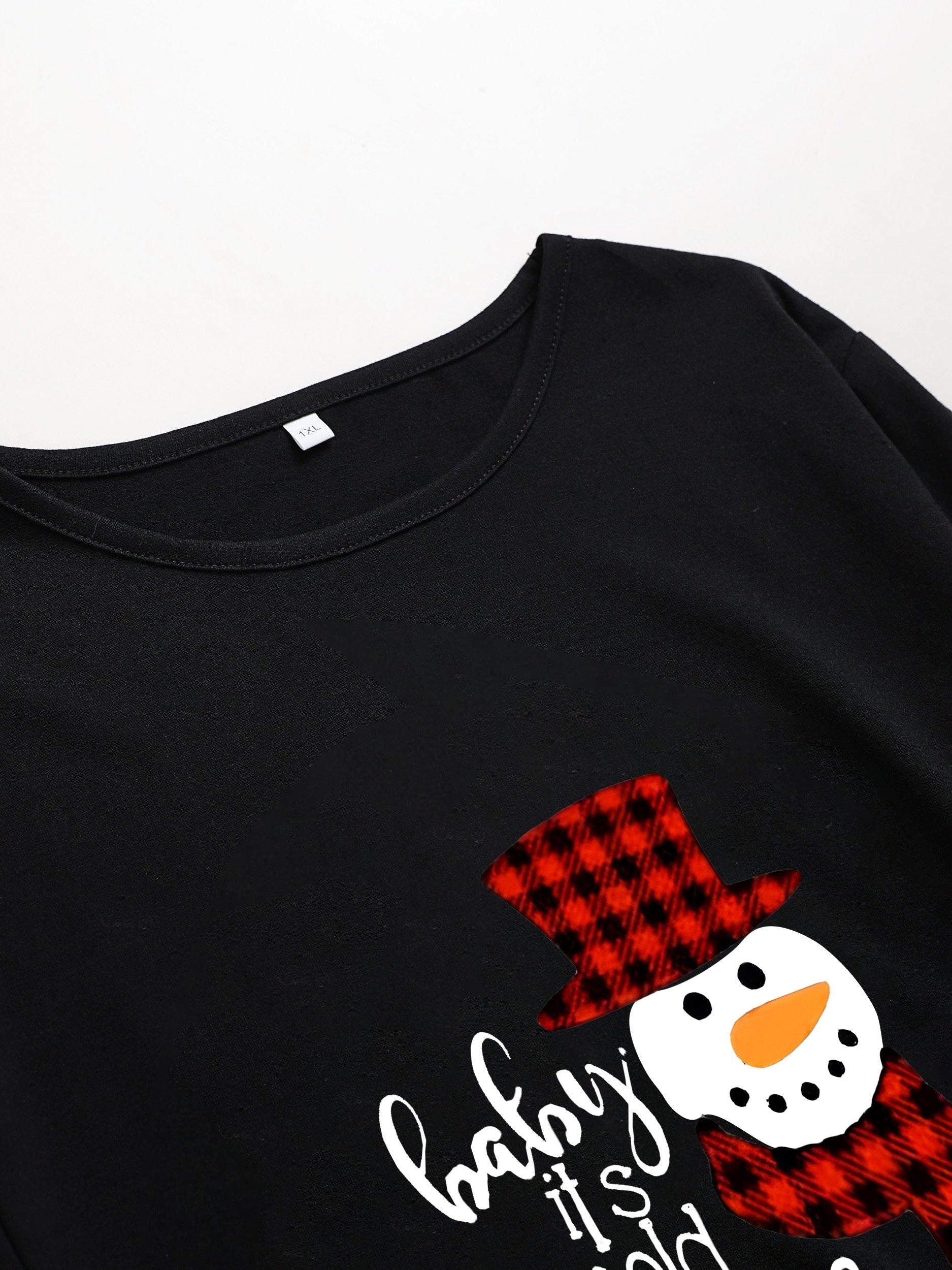 Women's Christmas Dress Snowman & Slogan Print Long Sleeve Loose Fit