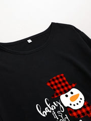 Women's Christmas Dress Snowman & Slogan Print Long Sleeve Loose Fit