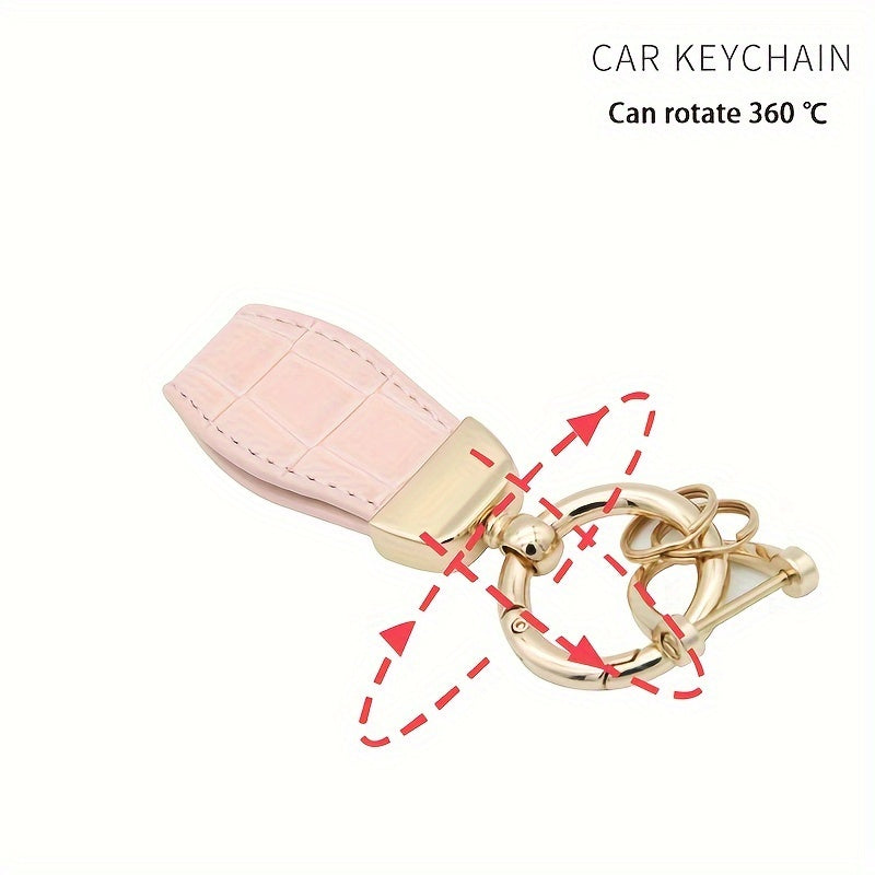 Plaid Faux Leather Car Keychain Pendant with Decor