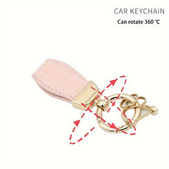Plaid Faux Leather Car Keychain Pendant with Decor