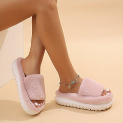 Women's Fuzzy House Slippers Warm & Comfy Open Toe Indoor Shoes
