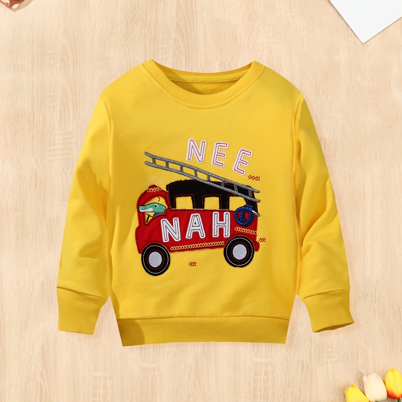 Kids Cartoon Truck Hoodie Stretch Long Sleeve Sweatshirt