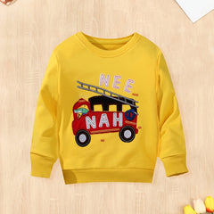 Kids Cartoon Truck Hoodie Stretch Long Sleeve Sweatshirt