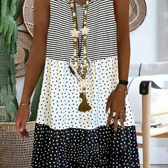 Colorblock Pin Dots & Stripe Print Tank Dress