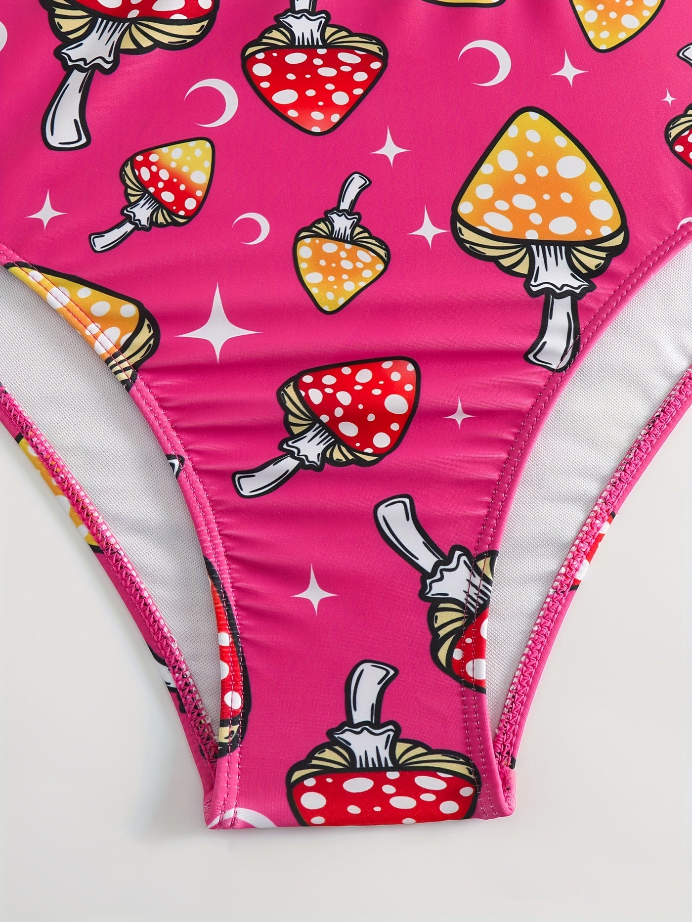 Mushroom Print Bikini Set Strapless Tube Bra & High Waisted Panty Swim