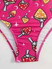 Mushroom Print Bikini Set Strapless Tube Bra & High Waisted Panty Swim