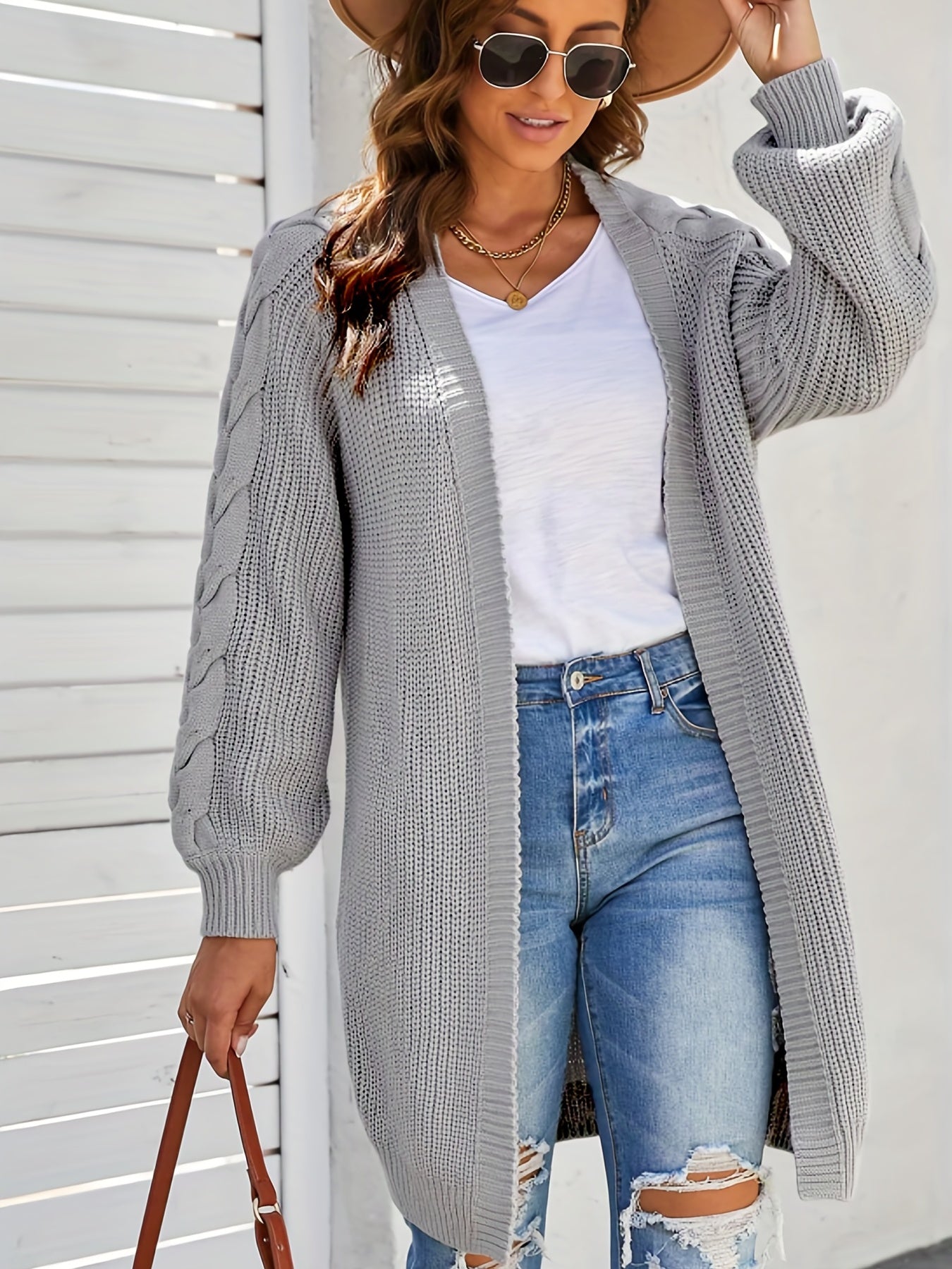 Twist Pattern Open Front Long Sleeve Cardigan