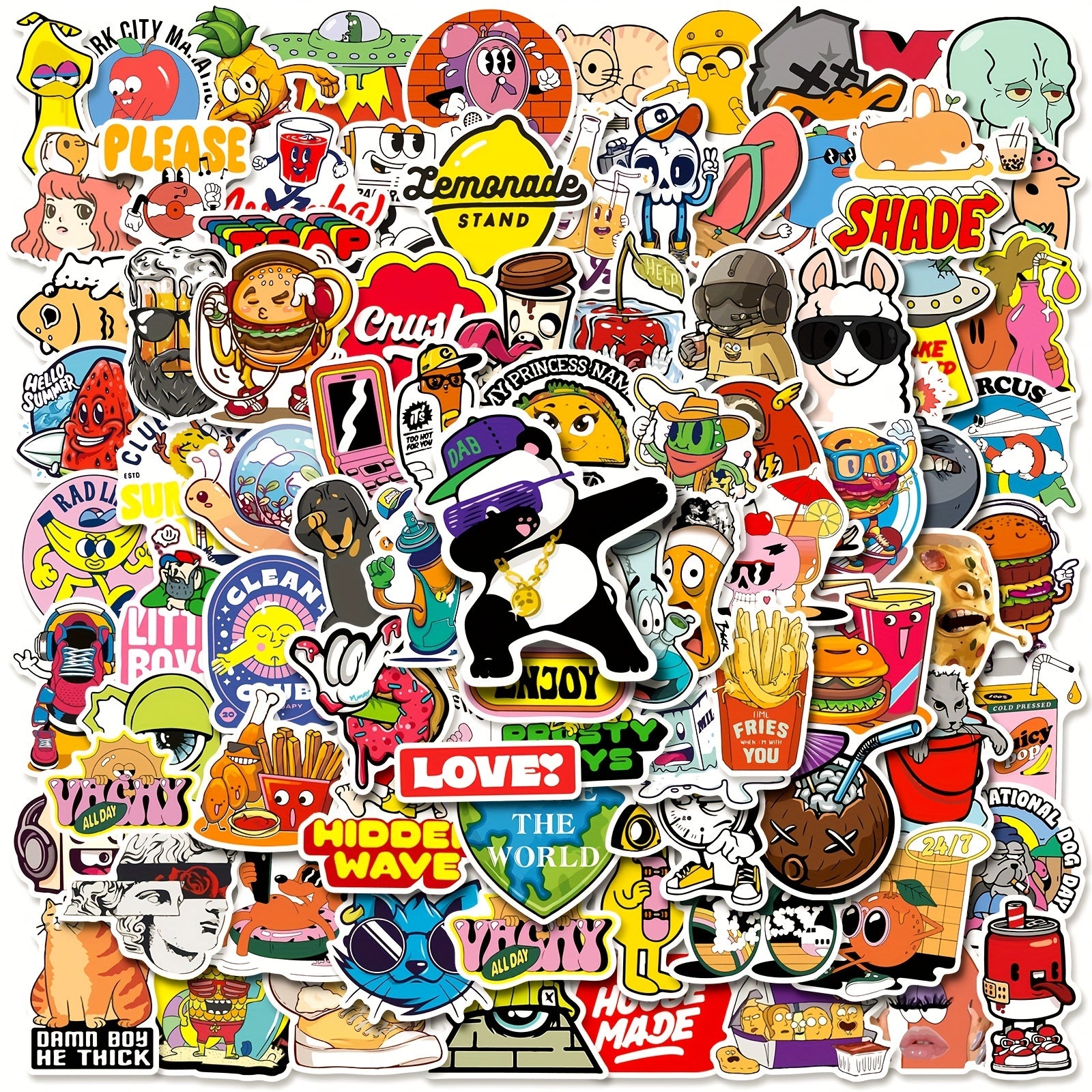 100pcs Cartoon Fun Stickers Waterproof for Water Bottle Laptop Skateboard