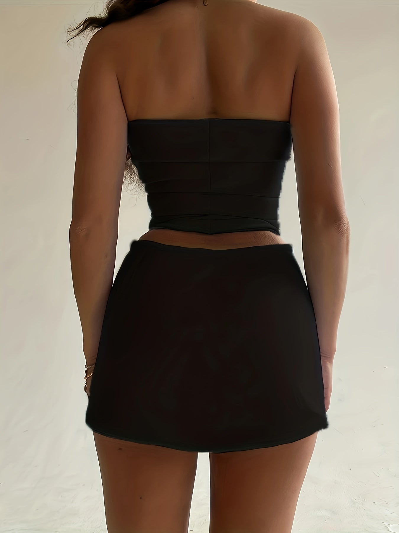 Sexy Two Piece Set Ruched Off Shoulder Top & Mini Skirt Outfit