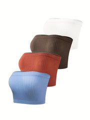 4pcs Ribbed Strapless Bandeau Bras No Padding Everyday Bra Women's Lingerie