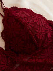 4pcs Lace Wireless Bras Comfy Scallop Trim Bra Women's Lingerie