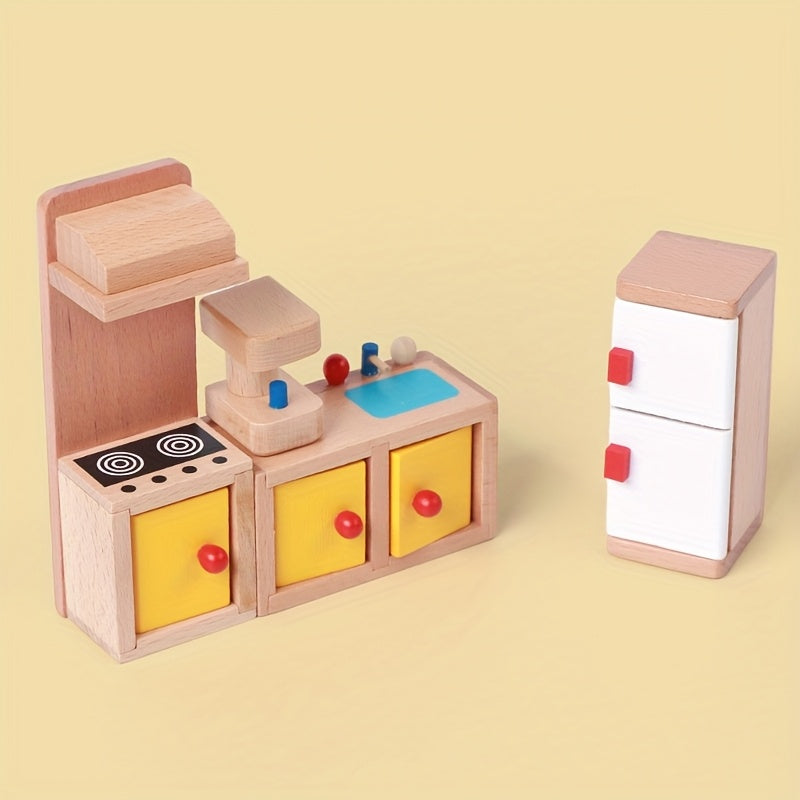 Wooden Bedroom Toys Pretend Play Home Set for Children