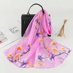 Chiffon Scarf Flower Branch Print Shawl Windproof Head Wrap Travel Beach Towel