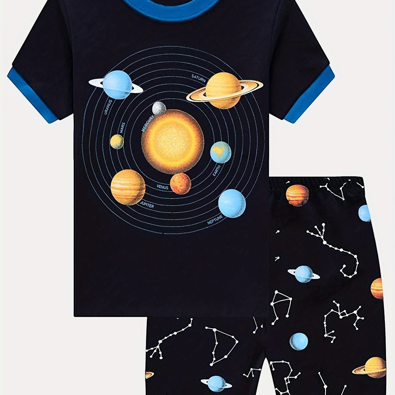 Boys Planets Pajamas Set Short Sleeves Tops & Bottoms