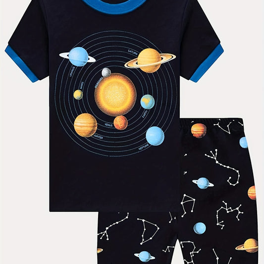 Boys Planets Pajamas Set Short Sleeves Tops & Bottoms