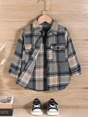 Boys Plaid Shirts Long Sleeve Button Down Tops Spring Fall Outwear Shirts