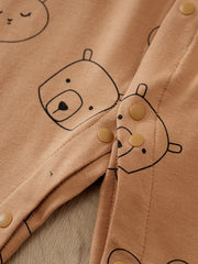 Bear And Rabbit Painting Full Print Jumpsuit Long Sleeve Cotton Baby Bodysuit