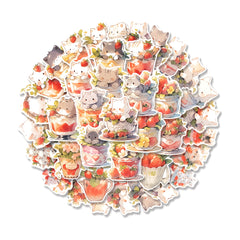 54pcs Strawberry Cat Cartoon Stickers Pack - Kids Laptop Luggage