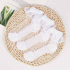 3 Pairs of Mid-tube Lace Cotton Girl's Socks