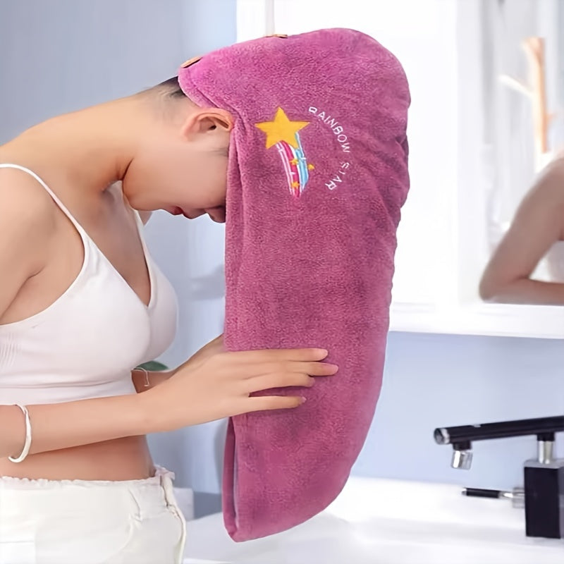 Embroidery Style Hair Drying Cap Coral Velvet Thickened Hair Towel