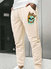 Men's Skull Print Drawstring Sweatpants Elastic Waist Active Pants