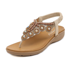 Boho Style Wedge Sandals with Rhinestone Detail