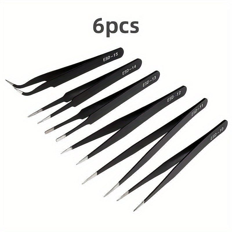 6pcs Stainless Steel Tweezers Multifunctional Tool For Model Making