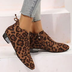 Women's Block Heel Short Boots Pointed Toe Side Zipper Comfortable Low Heel Boot